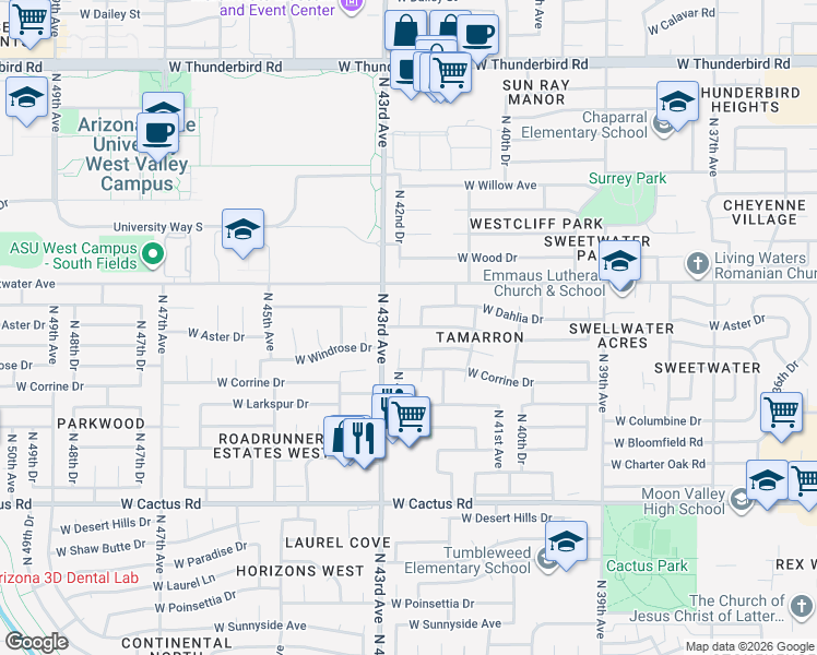map of restaurants, bars, coffee shops, grocery stores, and more near 12659 North 42nd Drive in Phoenix