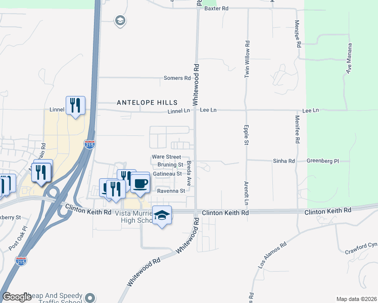 map of restaurants, bars, coffee shops, grocery stores, and more near 28471 Ware Street in Murrieta