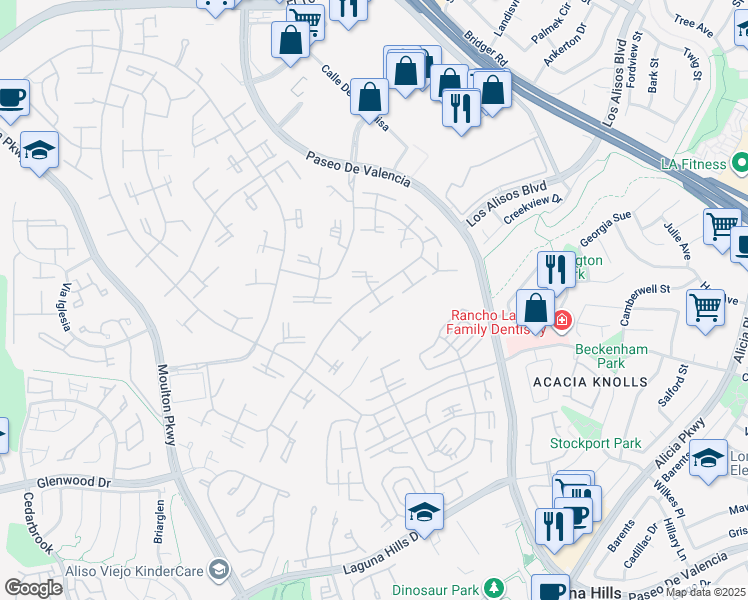map of restaurants, bars, coffee shops, grocery stores, and more near 575 Avenida Majorca in Laguna Woods