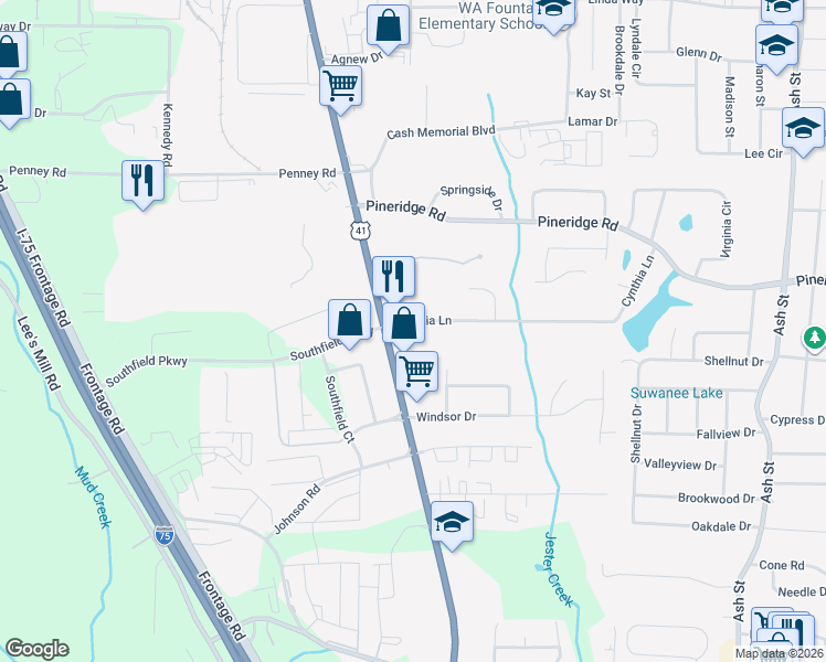map of restaurants, bars, coffee shops, grocery stores, and more near 5664 Old Dixie Highway in Forest Park