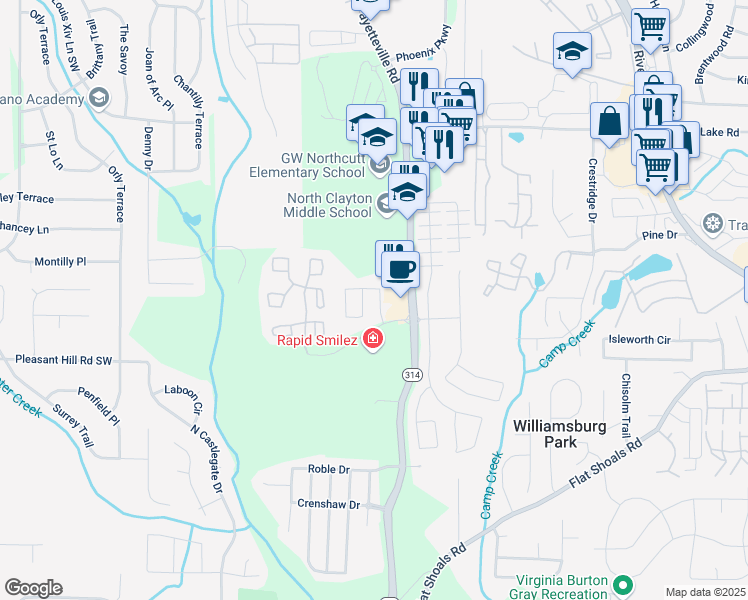 map of restaurants, bars, coffee shops, grocery stores, and more near 1841 Broad River Road in Atlanta