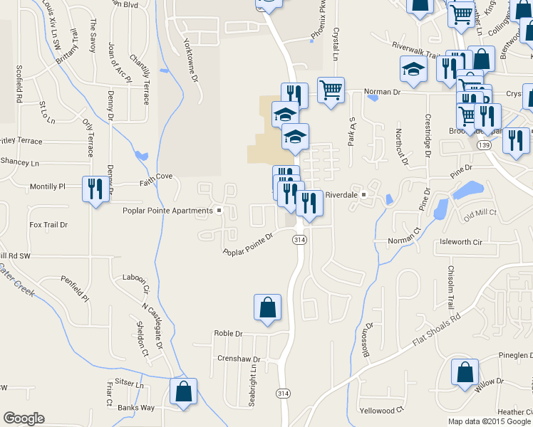 map of restaurants, bars, coffee shops, grocery stores, and more near 1695 Broad River Road in Atlanta