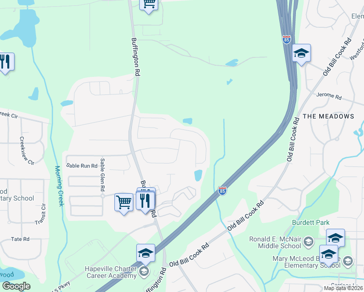 map of restaurants, bars, coffee shops, grocery stores, and more near 5717 Sable Way in Atlanta