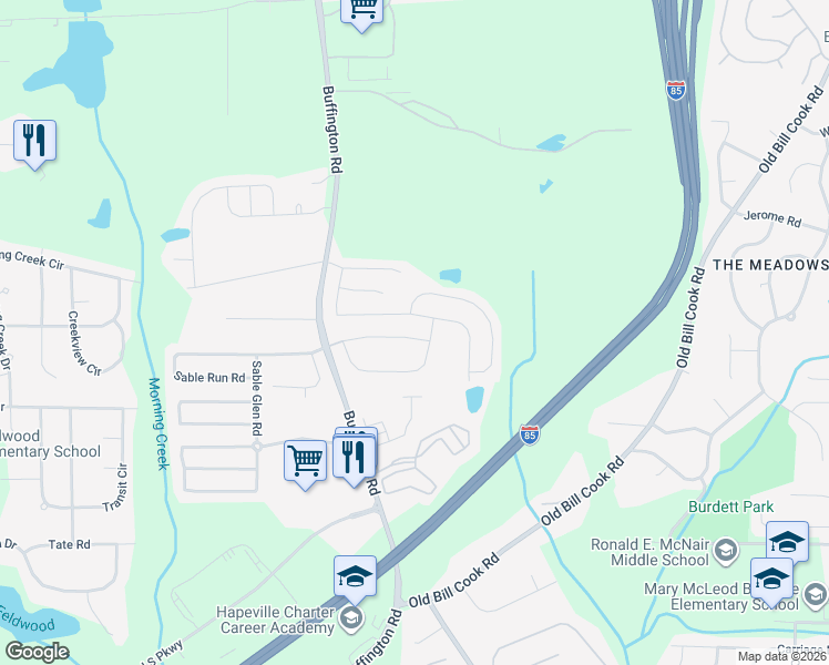 map of restaurants, bars, coffee shops, grocery stores, and more near 3224 Sable Run Road in Atlanta