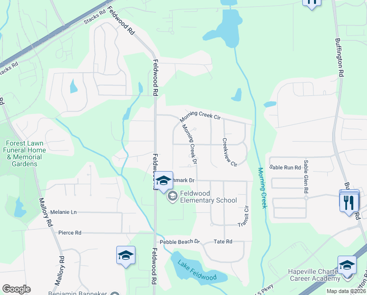 map of restaurants, bars, coffee shops, grocery stores, and more near 3740 Morning Creek Drive in College Park