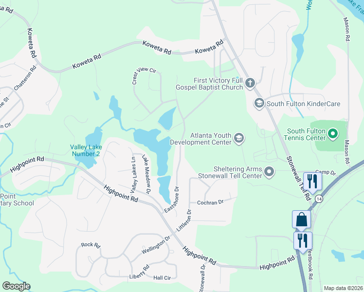 map of restaurants, bars, coffee shops, grocery stores, and more near 8256 Eastshore Drive in Union City