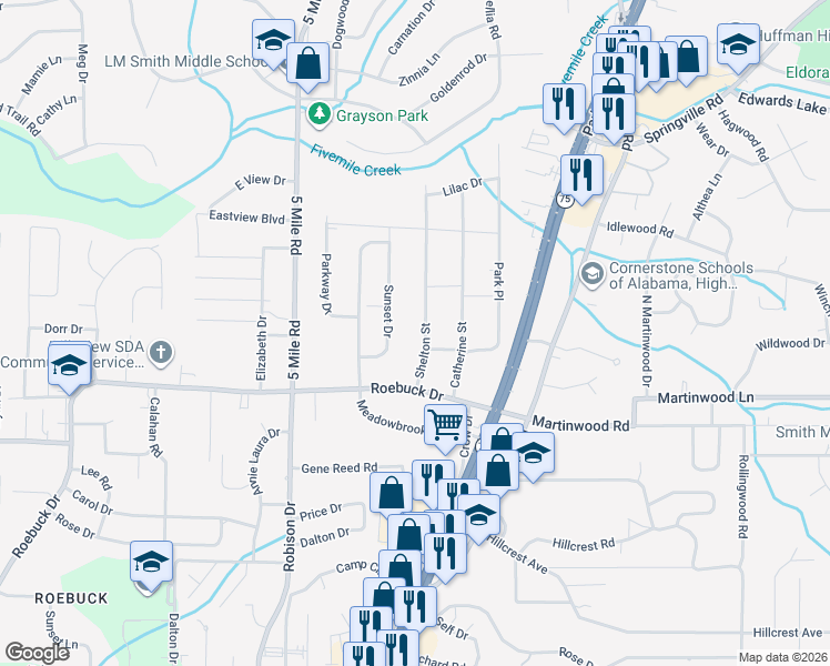 map of restaurants, bars, coffee shops, grocery stores, and more near 816 Shelton Street in Birmingham
