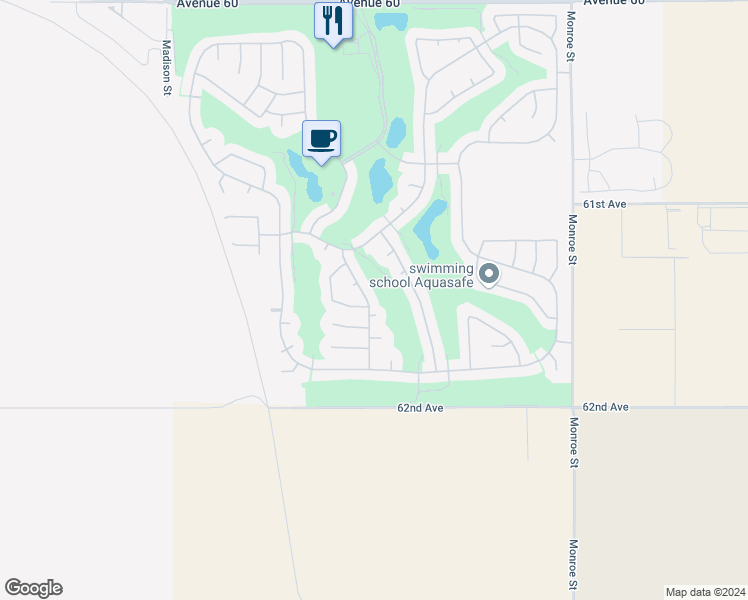 map of restaurants, bars, coffee shops, grocery stores, and more near 61462 Sapphire Lane in La Quinta