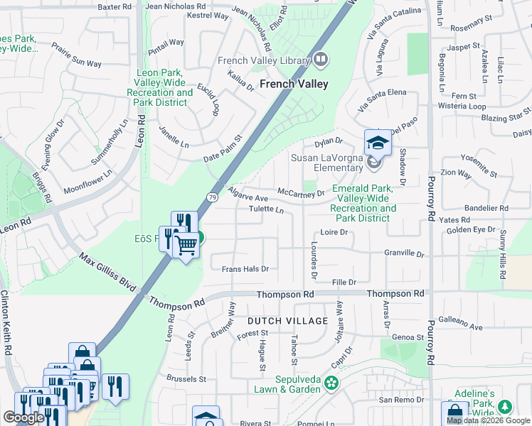 map of restaurants, bars, coffee shops, grocery stores, and more near 31441 Tulette Lane in Winchester