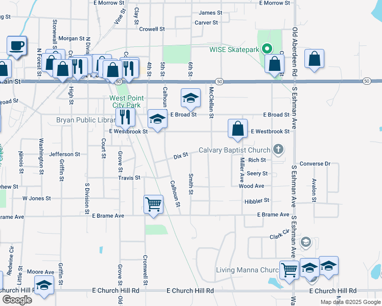 map of restaurants, bars, coffee shops, grocery stores, and more near 500 Smith Street in West Point