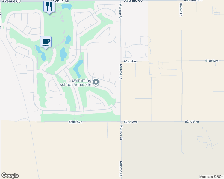 map of restaurants, bars, coffee shops, grocery stores, and more near 81930 Golden Star Way in La Quinta