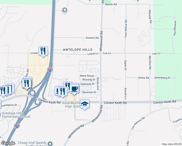 map of restaurants, bars, coffee shops, grocery stores, and more near 28397 Partridge Way in Murrieta