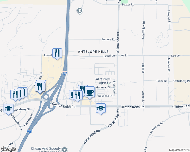 map of restaurants, bars, coffee shops, grocery stores, and more near 28273 Adrienne Street in Murrieta