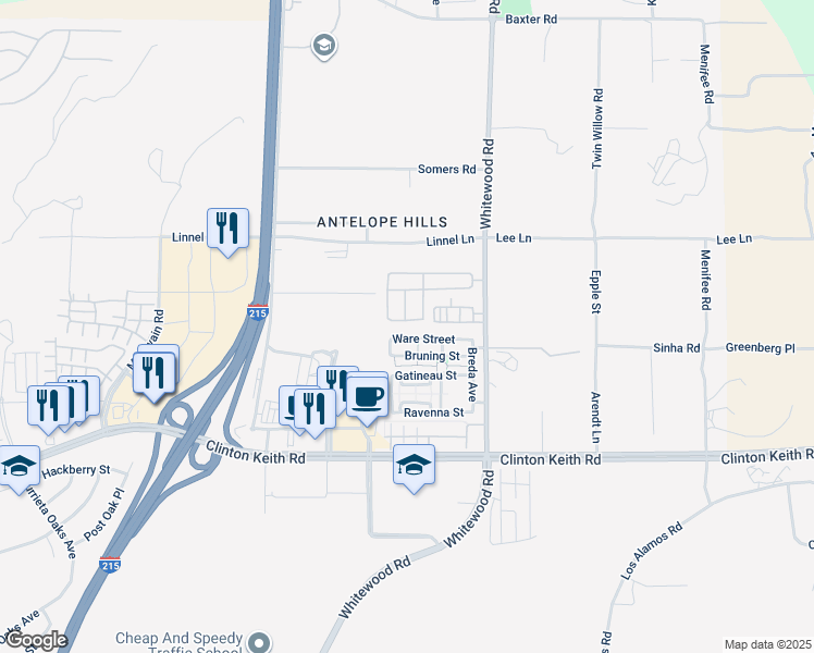 map of restaurants, bars, coffee shops, grocery stores, and more near 28361 Adrienne Street in Murrieta