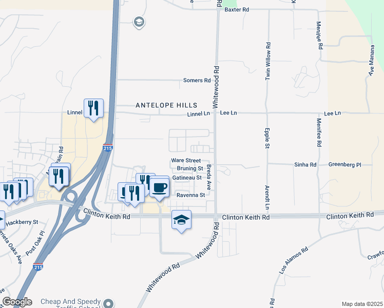 map of restaurants, bars, coffee shops, grocery stores, and more near 28391 Partridge Way in Murrieta