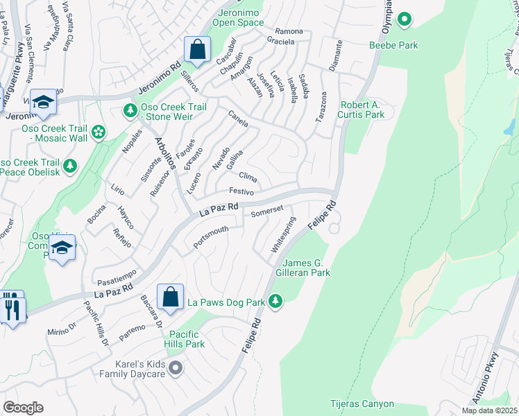 map of restaurants, bars, coffee shops, grocery stores, and more near 28111 Somerset in Mission Viejo