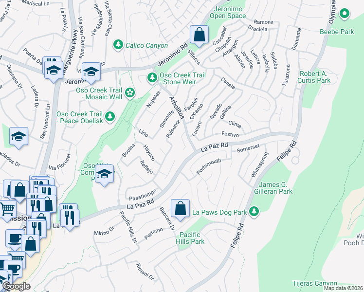 map of restaurants, bars, coffee shops, grocery stores, and more near 27831 Siruela in Mission Viejo