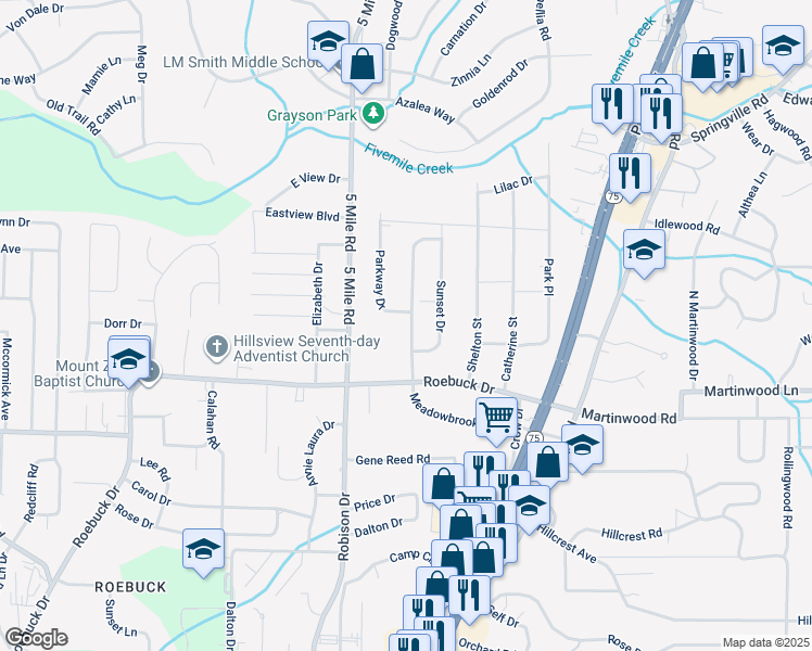 map of restaurants, bars, coffee shops, grocery stores, and more near 816 Meadowbrook Drive in Birmingham