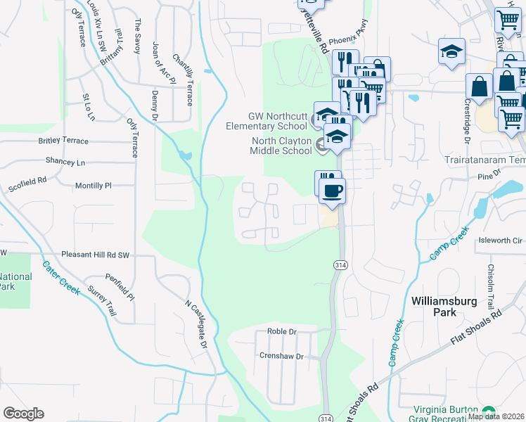 map of restaurants, bars, coffee shops, grocery stores, and more near 1145 Poplar Pointe Drive in Atlanta