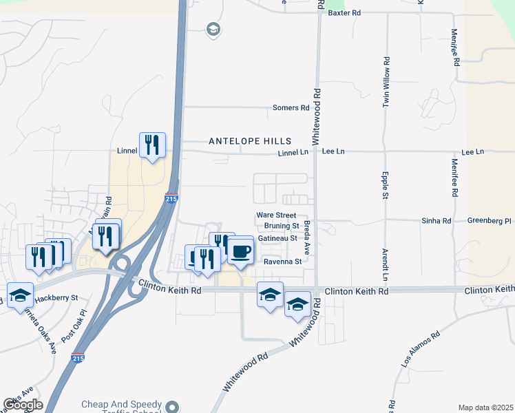 map of restaurants, bars, coffee shops, grocery stores, and more near 28295 Adrienne Street in Murrieta