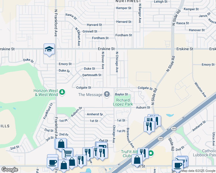 map of restaurants, bars, coffee shops, grocery stores, and more near 301 North Clinton Avenue in Lubbock