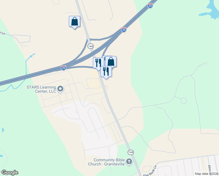 map of restaurants, bars, coffee shops, grocery stores, and more near 510 Bettis Academy Road in Graniteville