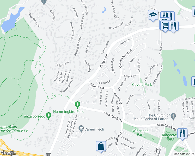 map of restaurants, bars, coffee shops, grocery stores, and more near 123 Night Heron Lane in Aliso Viejo