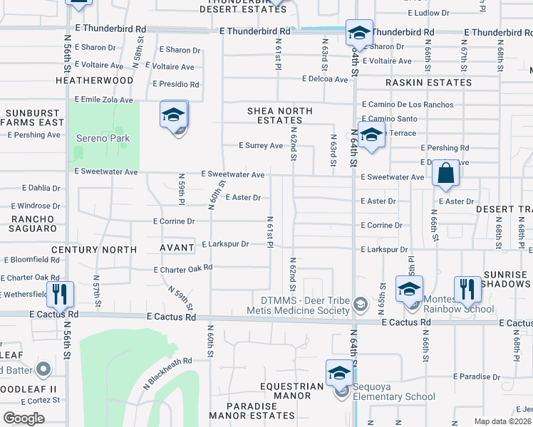 map of restaurants, bars, coffee shops, grocery stores, and more near 12625 North 61st Place in Scottsdale