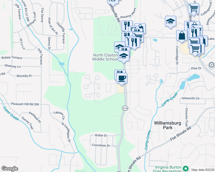 map of restaurants, bars, coffee shops, grocery stores, and more near 1695 Broad River Road in Atlanta