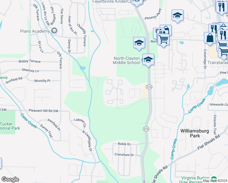 map of restaurants, bars, coffee shops, grocery stores, and more near 1145 Poplar Pointe Drive in Atlanta