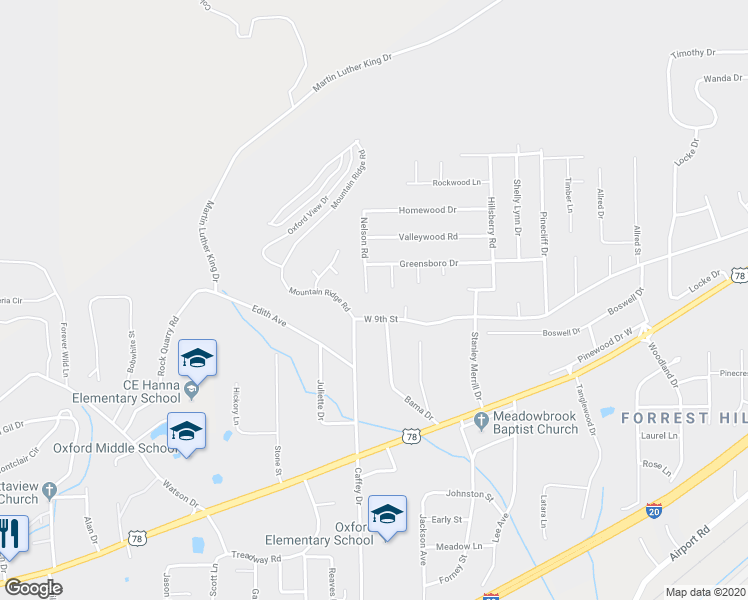 map of restaurants, bars, coffee shops, grocery stores, and more near 800 Nelson Road in Oxford