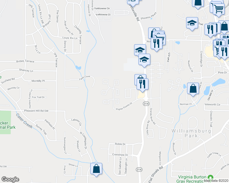 map of restaurants, bars, coffee shops, grocery stores, and more near 1875 East Pleasant Hill Road in Atlanta