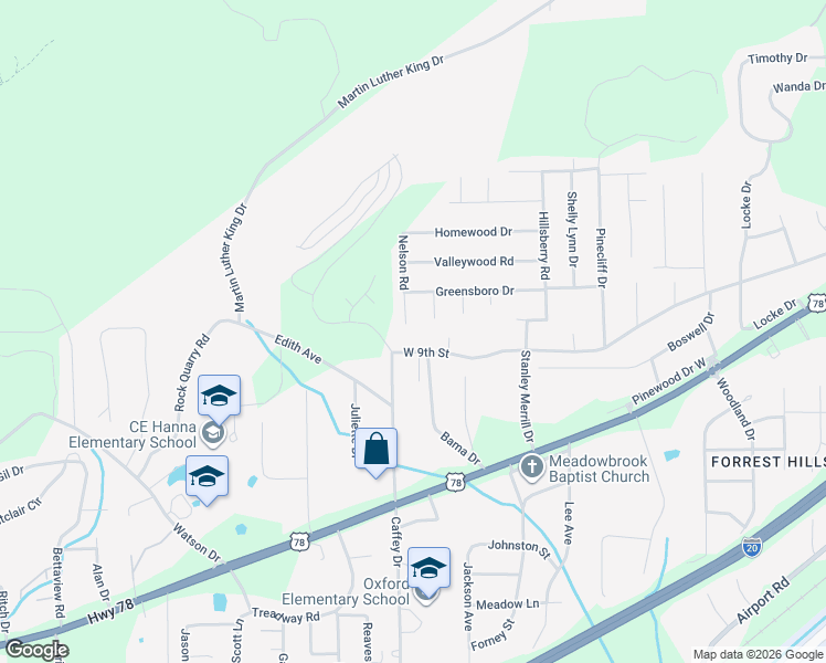 map of restaurants, bars, coffee shops, grocery stores, and more near 1209 West 9th Street in Oxford