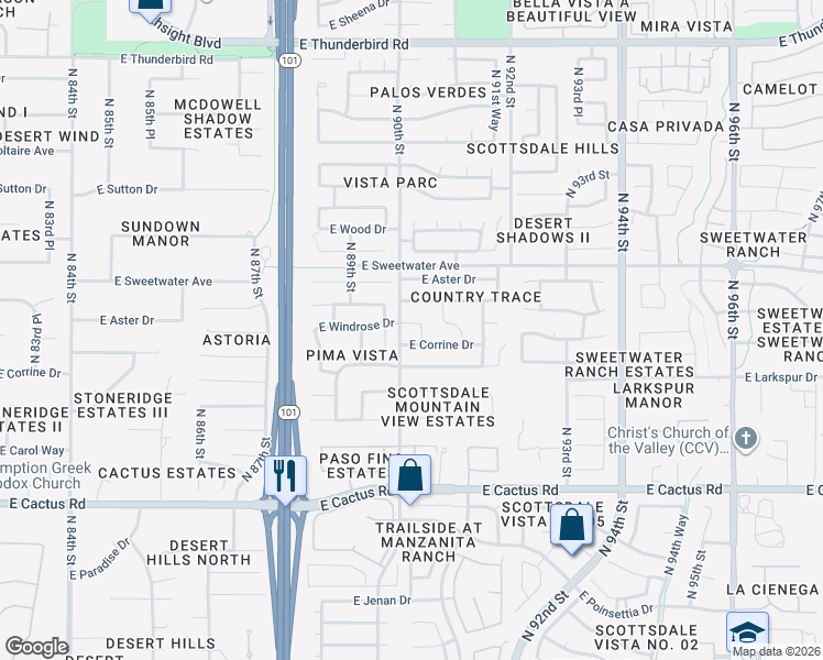 map of restaurants, bars, coffee shops, grocery stores, and more near 9013 East Corrine Drive in Scottsdale