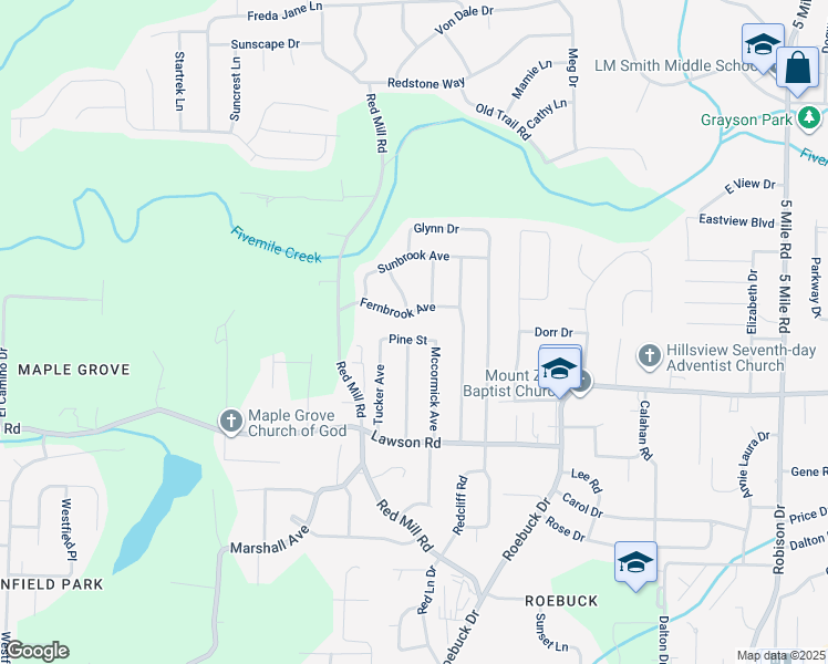 map of restaurants, bars, coffee shops, grocery stores, and more near 391 Fernbrook Avenue in Birmingham