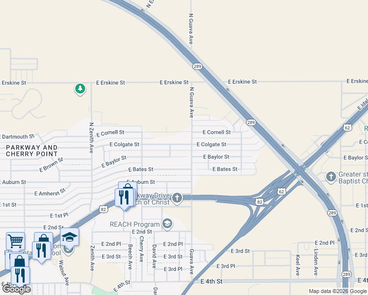 map of restaurants, bars, coffee shops, grocery stores, and more near 2939 Cornell Street in Lubbock
