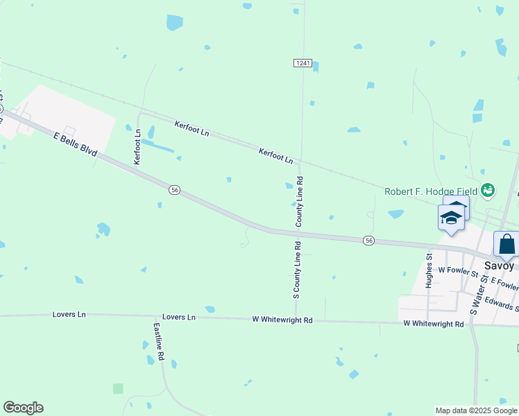 map of restaurants, bars, coffee shops, grocery stores, and more near 277 County Road 1241 in Savoy