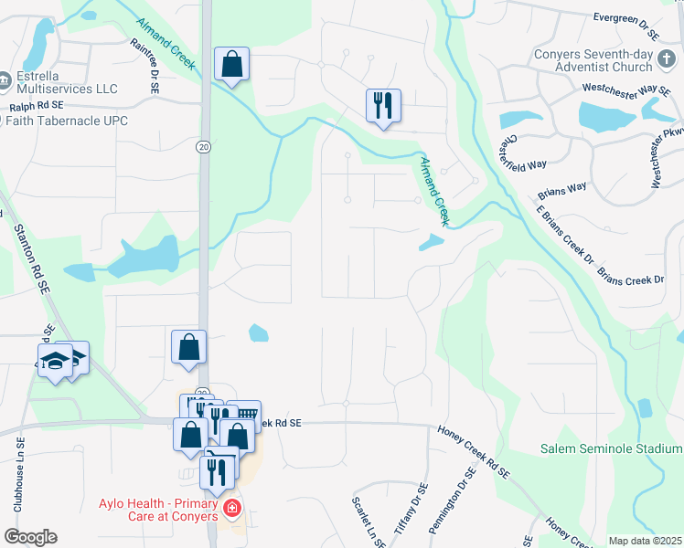 map of restaurants, bars, coffee shops, grocery stores, and more near 2304 Northglenn Court in Conyers
