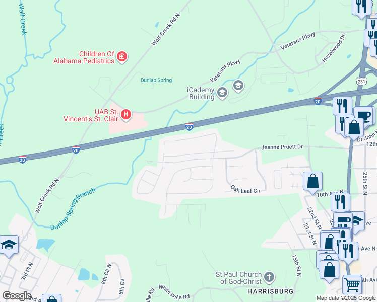 map of restaurants, bars, coffee shops, grocery stores, and more near 510 Fox Run Circle in Pell City