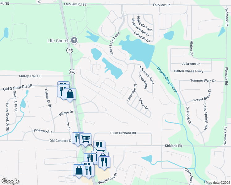 map of restaurants, bars, coffee shops, grocery stores, and more near 95 Colser Drive in Covington