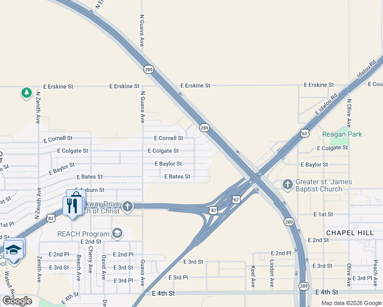 map of restaurants, bars, coffee shops, grocery stores, and more near 3420 East Cornell Street in Lubbock