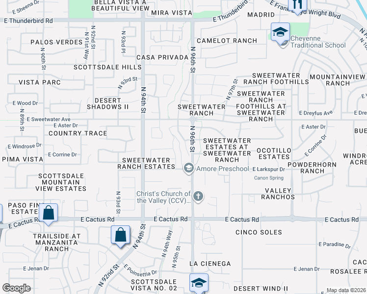 map of restaurants, bars, coffee shops, grocery stores, and more near 9580 East Corrine Drive in Scottsdale