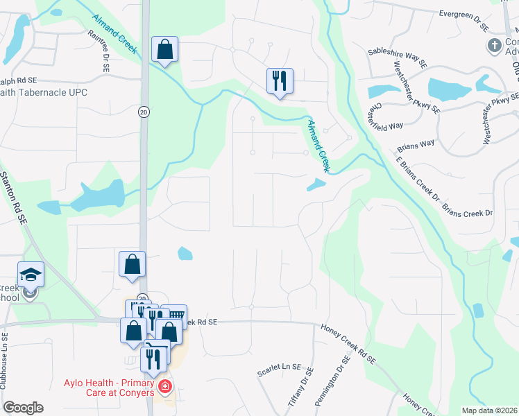 map of restaurants, bars, coffee shops, grocery stores, and more near 2305 Northglenn Court in Conyers