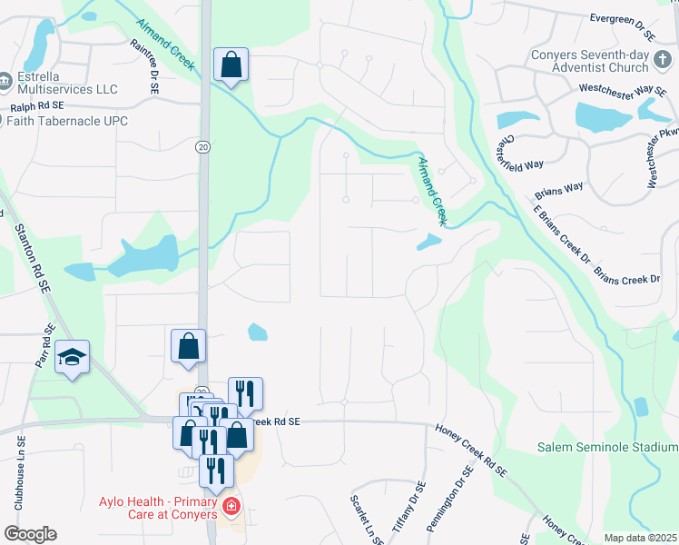 map of restaurants, bars, coffee shops, grocery stores, and more near 2304 Northglenn Court in Conyers