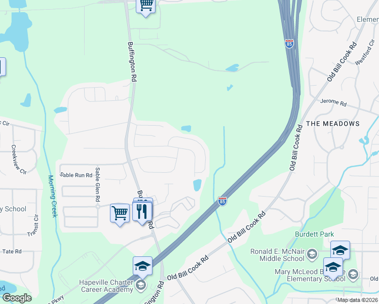 map of restaurants, bars, coffee shops, grocery stores, and more near 3180 Sable Tr in Atlanta