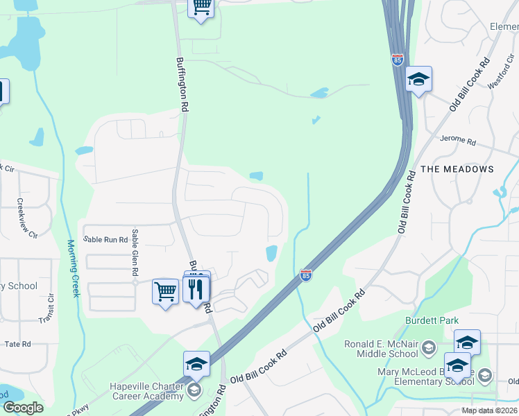 map of restaurants, bars, coffee shops, grocery stores, and more near 5681 Sable Way in Atlanta