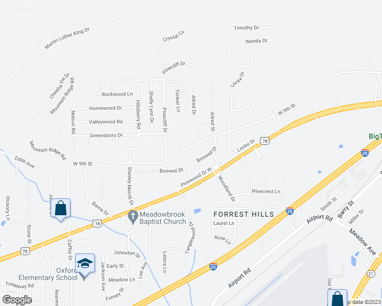 map of restaurants, bars, coffee shops, grocery stores, and more near 913 West 9th Street in Oxford