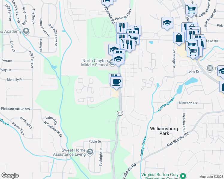 map of restaurants, bars, coffee shops, grocery stores, and more near 1822 Broad River Road in Atlanta