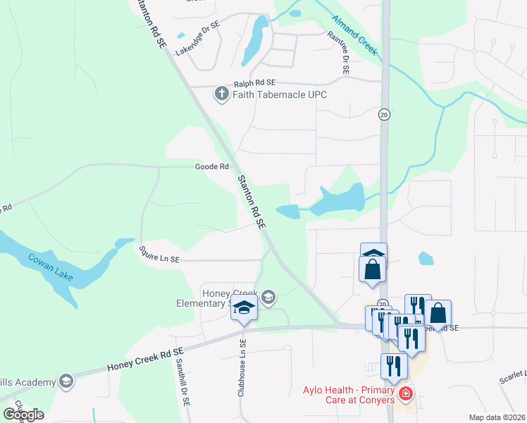 map of restaurants, bars, coffee shops, grocery stores, and more near 3280 Stanton Road Southeast in Conyers