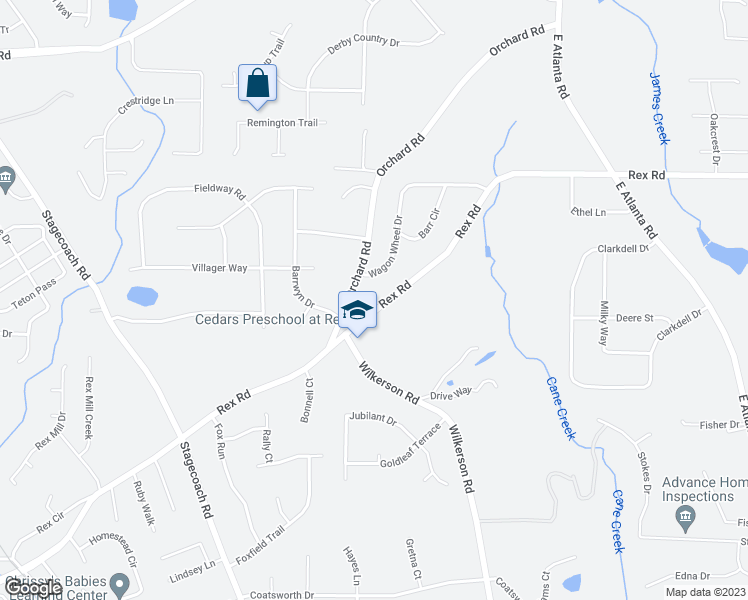 map of restaurants, bars, coffee shops, grocery stores, and more near 4289 Rex Road in Rex